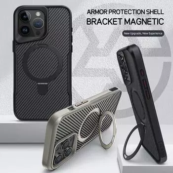 Роскошный мягкий резиновый каркас Magsafe чехол для телефона iPhone 13 15 12 14 16 Pro Max металлический кронштейн углеродное волокно текстурированная задняя панель крышка For iPhone 16 Pro Max чёрный