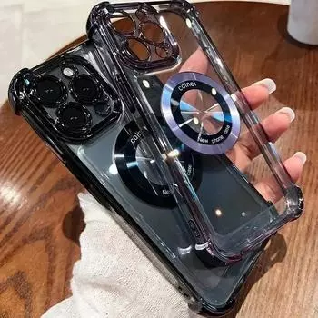 Роскошный чехол для телефона Magsafe с беспроводной зарядкой для iPhone 11 12 13 14 15 11 Pro Max, магнитный прозрачный чехол-бампер iPhone 15 Pro Max чёрный