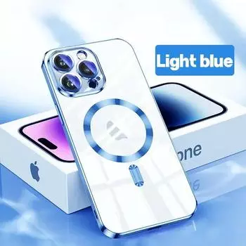 Роскошный чехол для телефона Magsafe с беспроводной зарядкой для iPhone 15 14 13 12 11 Pro Max Plus, прозрачный магнитный гальванический чехол-бампер For iphone11Pro