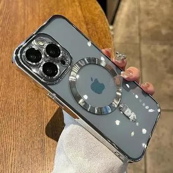 Роскошный чехол для телефона Magsafe с беспроводной зарядкой для iPhone 15 14 11 12 13 Pro Max Plus, прозрачный магнитный гальванический чехол-бампер For iphone15