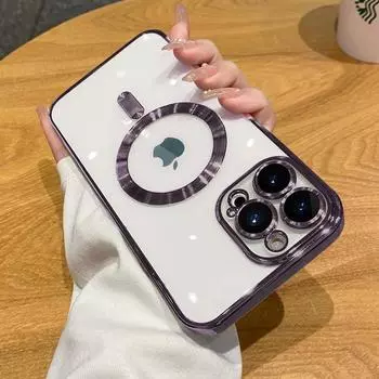 Роскошный чехол для телефона Magsafe с беспроводной зарядкой для iPhone 15 14 13 12 11 Pro Max Plus, прозрачный магнитный гальванический чехол-бампер For iPhone 15