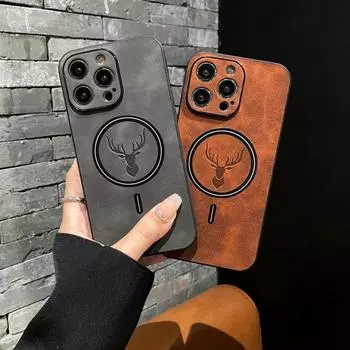 Роскошный чехол для телефона Magsafe с беспроводной зарядкой Deer Cortex для iPhone 15 14 13 12 11 Pro Max X XS XR Max Plus, магнитный бампер iPhone 15 Pro Max красный