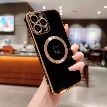 Роскошный чехол для телефона Magsafe с магнитным сердечком для iPhone 15 14 13 12 11 Pro Max Plus, противоударный чехол с беспроводной зарядкой For iPhone 14Plus