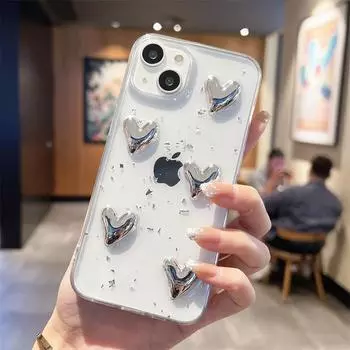 Роскошный чехол для телефона с 3d сердечком для Iphone 14 13 11 12 Pro Max X Xr Xs Max 14 7 8 Plus, блестящая серебристая фольга, мягкая задняя крышка из ТПУ For iPhone 7 Plus бежевый