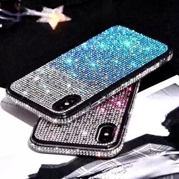 Роскошный чехол для телефона с постепенным изменением, полностью украшенный блестящими бриллиантами, для iPhone 16, 15, 14, 13, 12 Pro Max XR, для Samsung S24, S23, S22 iPhone 11 Pro Max чёрный