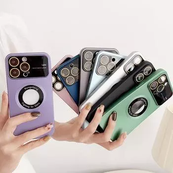 Роскошный чехол для телефона с большим окном, окрашенный распылением, этикетка для защиты от утечки пленки с магнитной присоской, подходит для iPhone 14 13 12 11 Pro Max, защитный чехол от падения iPhone 14 Pro Max чёрный