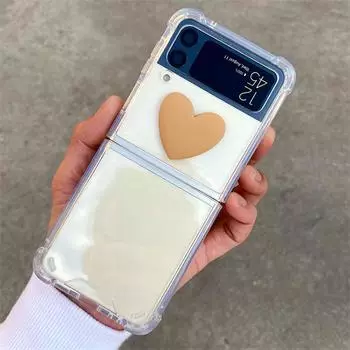 Роскошный чехол для телефона с браслетом в форме сердца для Samsung Galaxy Zflip 3 Z Flip 4 Funda, чехол для Galaxy Z Flip 5g, прозрачный противоударный милый чехол For Galaxy Z Flip 3
