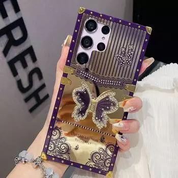 Роскошный чехол для телефона с бриллиантами и кронштейном-бабочкой для Samsung S24 Ultra S23 Plus S22 S21 A24 A73 A72 A54 5G A53 A34 A32 A22 A13 For Samsung S24&Case & Holder фиолетовый