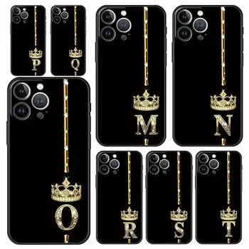 Роскошный чехол для телефона с буквами Diamond Crown для iPhone 15 14 13 12 mini 11 Pro Max XS X XR SE 7 8 Plus, мягкий черный чехол Funda iPhone 14