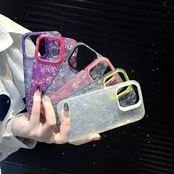 Роскошный чехол для телефона с цветным рисунком ракушки для iPhone 11 12 13 14 15 Pro Max 15plus противоударный модный красивый защитный чехол For iPhone 11 чёрный