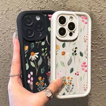 Роскошный чехол для телефона с цветочным принтом для iPhone 16 15 Plus 14 Pro Max 13 Pro 12 11 XS XR 8 7, ударопрочный, красивый, цветочный, мягкий чехол iPhone 15 чёрный