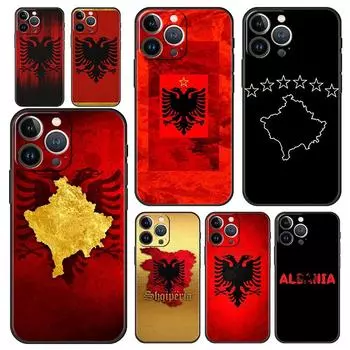 Роскошный чехол для телефона с флагом Албании для iPhone 15 14 13 12 mini 11 Pro Max XS X XR SE 7 8 Plus, мягкий силиконовый черный чехол Funda iPhone 7 8 Plus