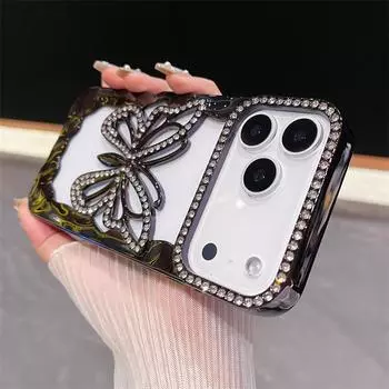 Роскошный чехол для телефона с гальваническим покрытием, блестящим бриллиантом и полым бабочкой для iPhone 17 Air 16 15 14 Plus 13 12 11 Pro Max, ударопрочный чехол из ТПУ iPhone 13 Pro