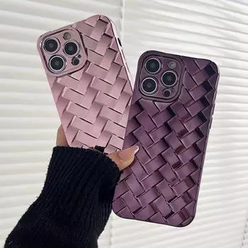 Роскошный чехол для телефона с гальваническим покрытием и 3d плетеной оплеткой для Iphone 14 13 12 11 Pro Max, мягкий силиконовый чехол с яркой поверхностью For iPhone 11 темно-фиолетового