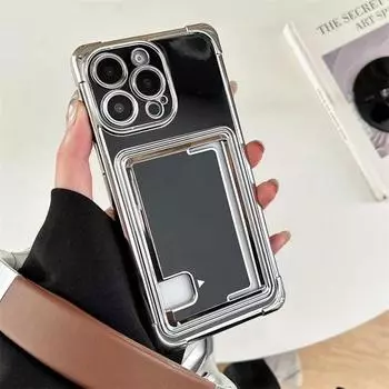 Роскошный чехол для телефона с гальваническим покрытием и держателем для карт для iPhone 16 15 14 13 12 11 Pro Max Plus, мягкий силиконовый чехол iPhone 11 белый