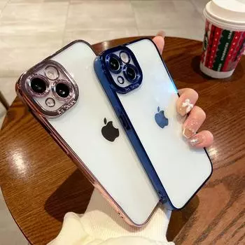Роскошный чехол для телефона с гальванической рамкой для iPhone 15 14 13 12 11 XR XS Max Защитная задняя крышка для объектива с мелкими отверстиями для iPhone SE 2020 6 7 8 Plus iPhone 15 фиолетовый