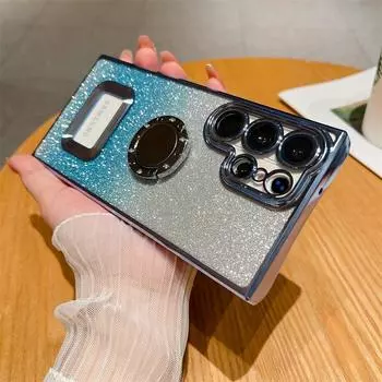 Роскошный чехол для телефона с градиентной блестящей гальванической подставкой, подходит для Samsung S23 22 Plus Ultra S20 21 FE, защитные чехлы от падения Samsung S20 FE темно-фиолетового