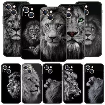 Роскошный чехол для телефона с изображением льва и диких животных для iPhone 13, 15, 14, 12 Mini 11 Pro MAX XR X SE XS 7 8 Plus, черный силиконовый защитный чехол iPhone 15