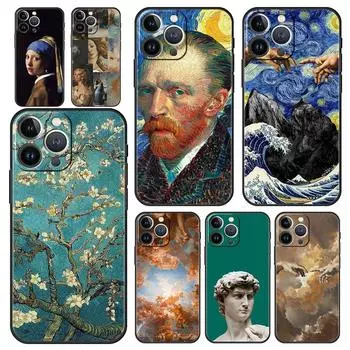 Роскошный чехол для телефона с изображением Моны Лизы Ван Гога для iPhone 13 15 14 12 11 Pro MAX XR X SE XS 7 8 Plus, мягкий черный чехол iPhone 13 Pro