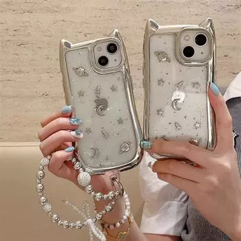 Роскошный чехол для телефона с кошачьими ушками и браслетом Stereo Planet с гальваническим покрытием для iPhone 15 Pro Max 14 13 12 Pro 11, универсальный защитный чехол от падения iPhone 15 Pro Max