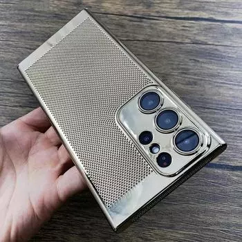 Роскошный чехол для телефона с крутым рассеиванием тепла и сеткой для Samsung Galaxy S24 S23 S22 S21 Ultra Plus, противоударный чехол для камеры For Samsung S24 Ultra чёрный
