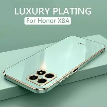 Роскошный чехол для телефона с квадратным покрытием для Honor X8A HonorX8A, противоударная мягкая силиконовая задняя крышка For Honor X8A прозрачный