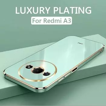Роскошный чехол для телефона с квадратным покрытием для Xiaomi Redmi A3 RedmiA3, противоударная мягкая силиконовая задняя крышка For Redmi A3 зелёный