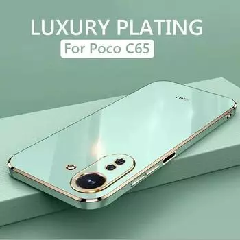 Роскошный чехол для телефона с квадратным покрытием для Xiaomi Poco C65 PocoC65, противоударная мягкая силиконовая задняя крышка For Poco C65 чистый