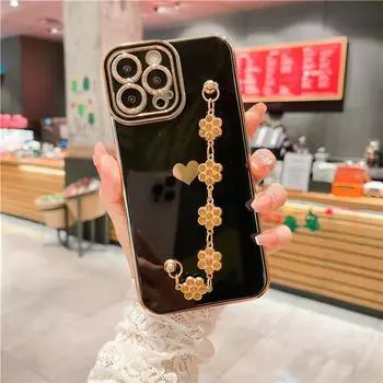 Роскошный чехол для телефона с квадратным покрытием и бриллиантовым браслетом для iPhone 11 12 13 14 Pro Max X XR XS с рамкой в форме сердца, противоударный чехол на 14 Plus For 11 Pro Max