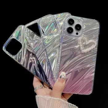 Роскошный чехол для телефона с лазерной рябью и 3D жемчужным сердцем для iPhone 15 Pro Max 13Pro Max 14 Pro Max 15, мягкая силиконовая задняя крышка IMD For iPhone 13 Pro