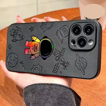 Роскошный чехол для телефона с лазерным космонавтом для iPhone 14 13 12 11 Pro Max 7 8 Plus X Xs XR Max Skin Feel из искусственной кожи, чехол-бампер, полная защита объектива iPhone 14 Pro Max