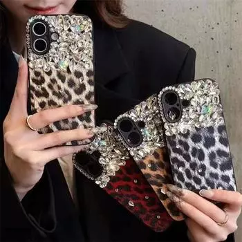 Роскошный чехол для телефона с леопардовым принтом и бриллиантами для iPhone 16 15 14 13 12 11 Pro Max X XS XR XS Max 8 7 Plus со стразами, мягкий противоударный чехол из ТПУ iPhone 7 чёрный