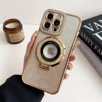 Роскошный чехол для телефона с магнитной подставкой и бриллиантовой рамкой для iPhone 15 Pro Max 14 13 12 Pro 11, женские чехлы «все включено» iPhone 11 золотой
