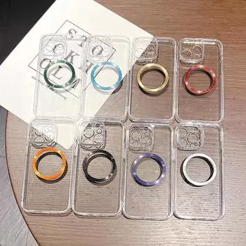 Роскошный чехол для телефона с металлическим кольцом и текстурой CD для iPhone 16 Pro Max 15 Plus 14 13 12 11 XR XS MAX, противоударный прозрачный бампер iPhone 12 Pro чёрный