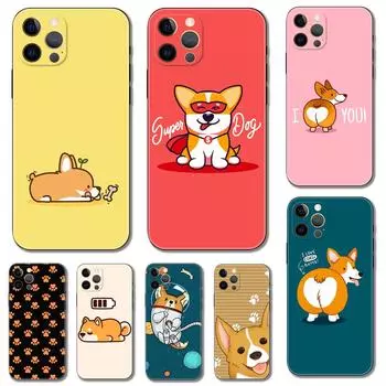 Роскошный чехол для телефона с милой собакой корги для iPhone 5S 2020se 6 6s 7 8 plus x 10 XR XS 11 12 13 mini pro MAX, черная задняя крышка из ТПУ iphone 5 5S SE 2016