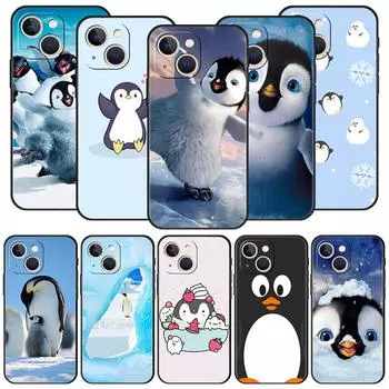 Роскошный чехол для телефона с милым пингвином для iPhone 11 12 15 14 13 Pro Max X XR XS 7 8 Plus SE, мягкий силиконовый черный чехол Fundas iPhone XS Max