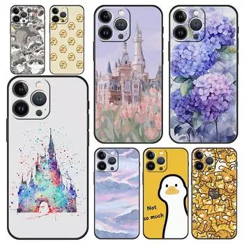 Роскошный чехол для телефона с мультяшным принтом для iPhone 15 14 13 12 mini 11 Pro Max XS X XR SE 7 8 Plus, мягкий силиконовый черный чехол Funda iPhone 15