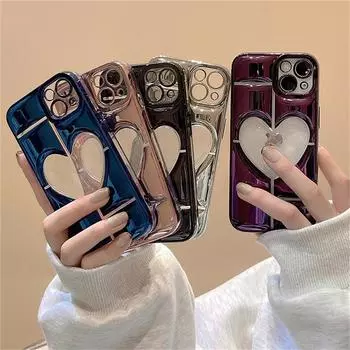 Роскошный чехол для телефона с покрытием Love Heart для iPhone 14 Plus 15 12 11 13 Pro Max, прозрачный полый чехол для дисплея, противоударная мягкая задняя крышка For iPhone 15Plus