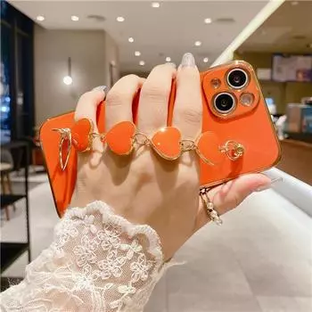 Роскошный чехол для телефона с позолоченным браслетом для iPhone 14 13 11 Pro Max XR XS 7 8Plus SE2 SE3 12Mini, модный чехол с цепочкой на запястье в форме сердца For iPhone 12 Mini