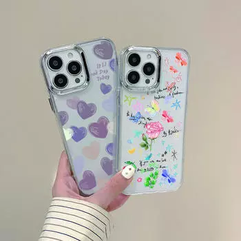 Роскошный чехол для телефона с принтом роз и сердец для iPhone 16 Pro Max 15 Plus 14 13 12 Pro 11, прозрачный мягкий противоударный чехол с защитой линз iPhone 16