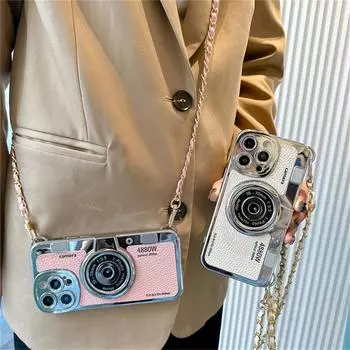 Роскошный чехол для телефона с ремешком через плечо Camrea 3d в стиле ретро для Iphone 14 13 12 11 Pro Max, стильный кожаный ремешок, противоударный мягкий чехол For iPhone 11Pro Max