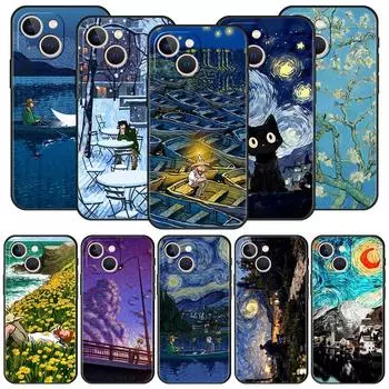 Роскошный чехол для телефона с рисунком Ван Гога в стиле ретро для iPhone 15 13 14 12 11 Pro MAX XR X SE XS 7 8 Plus, мягкий черный защитный чехол iPhone 12Pro Max