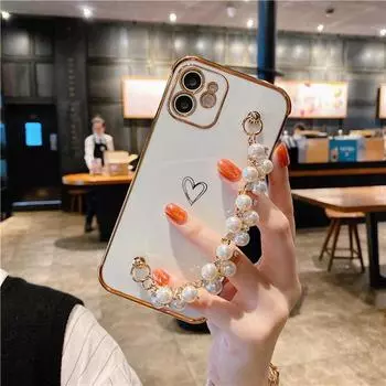 Роскошный чехол для телефона с сердечком для iPhone 14 13 12 11 Pro X XR XS Max Mini 7 8 Plus SE, браслет-цепочка, мягкий силиконовый чехол For 12 Pro Max
