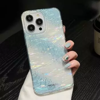 Роскошный чехол для телефона с текстурой ракушек для iPhone 14 Pro Max 12 13 Pro Max, блестящий прозрачный противоударный мягкий чехол из ТПУ For iPhone 12