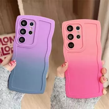 Роскошный чехол для телефона с волнистым краем для Samsung Galaxy S23 S22 Ultra S21 S20 FE Plus, противоударный мягкий силиконовый чехол с градиентом цвета Samsung S20 Ultra синий