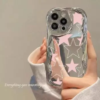 Роскошный чехол для телефона с зеркалом для макияжа и звездами для iPhone 16 Pro 15 14 13 Pro Max 14 15 Pro 11 12, противоударный, мягкий, из ТПУ iPhone 15 чёрный