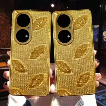 Роскошный чехол для телефона с золотым покрытием и листьями для Huawei P50 P60 Pro P 50 60 Pro, защита объектива камеры, мягкая задняя крышка из ТПУ For Huawei P50 Pro