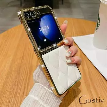 Роскошный чехол для телефона с золотым покрытием для Samsung Galaxy Z Flip 5 Flip 4 ZFlip5, мягкий чехол из искусственной кожи с блестящим пледом для Samsung ZFlip 3 For Z Flip 5 чёрный