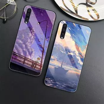 Роскошный чехол для телефона Samsung Galaxy A71 A72 A70 A73 A53 A13 5g A03 A22 A21s A03 Core A42 A52, стеклянная крышка с аниме-пейзажами For Samsung A21