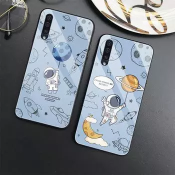 Роскошный чехол для телефона Samsung Galaxy A71 A72 A70 A73 A53 A13 5g A03 A22 A21s A03 Core A42 A52 Moon Astronaut, стеклянный чехол, чехол For Samsung A52 5G